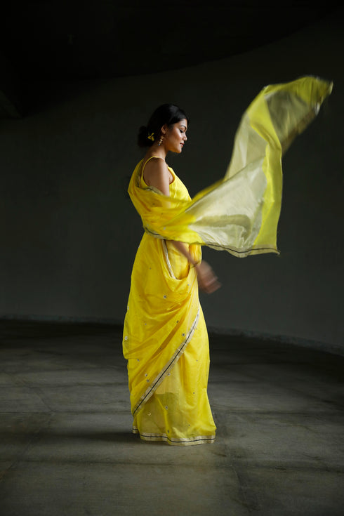 Handwoven Yellow Chanderi Saree